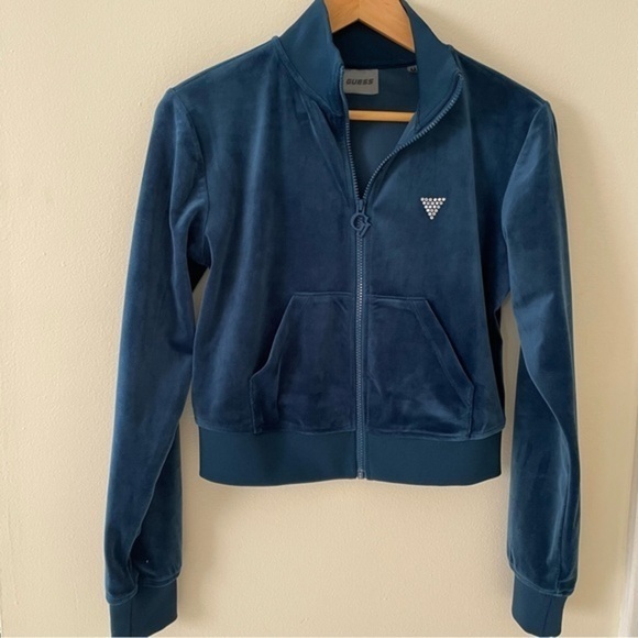 Guess Jackets & Blazers - Guess Teal Velour Jacket